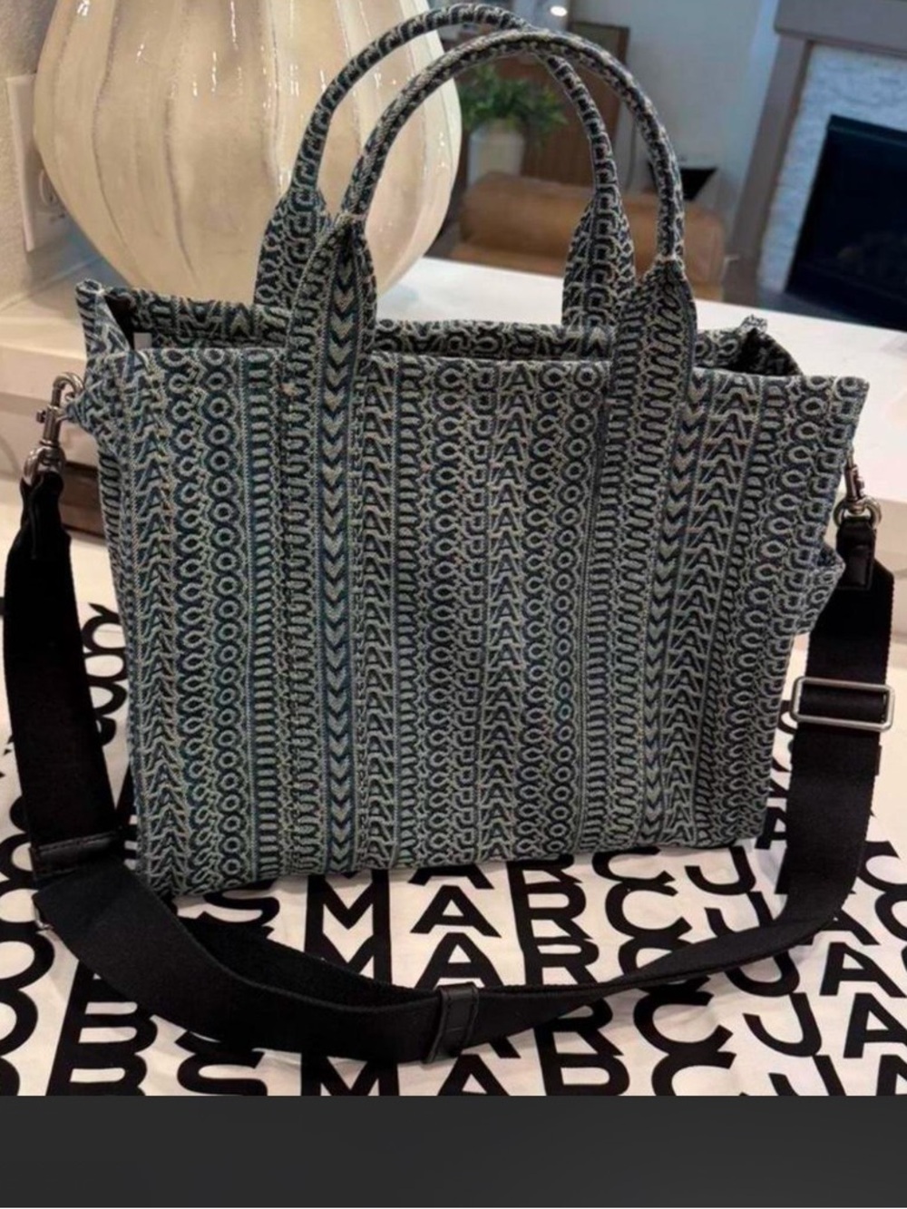 Marc Jacobs Blue Patterned Tote with Detachable Black Strap